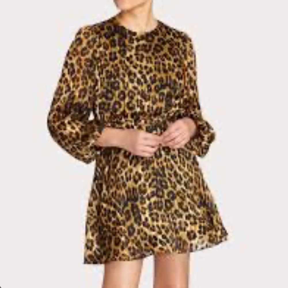 Milly Elma Leopard Print Burnout Long Sleeve Mini Dress Size 8